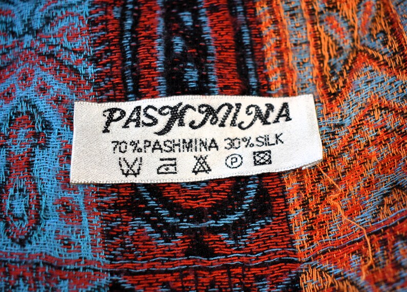 Pashmina and Silk Ethnic Scarf Cashmere 90s Vintage Shawl Fringed Double-Sided Traditional Scarf Luxus Vintage image 6