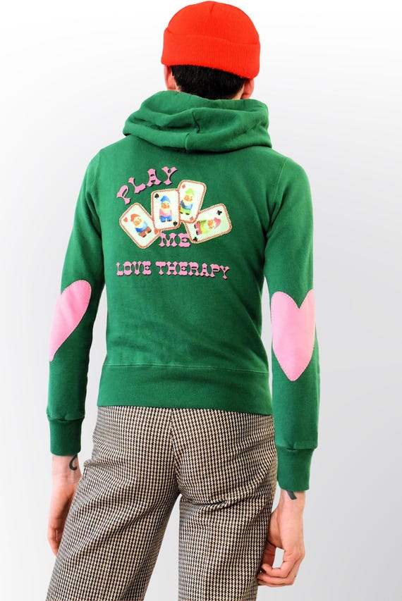 Vintage Fiorucci Love Therapy Y2K Hoodie: Coquette Green Italian