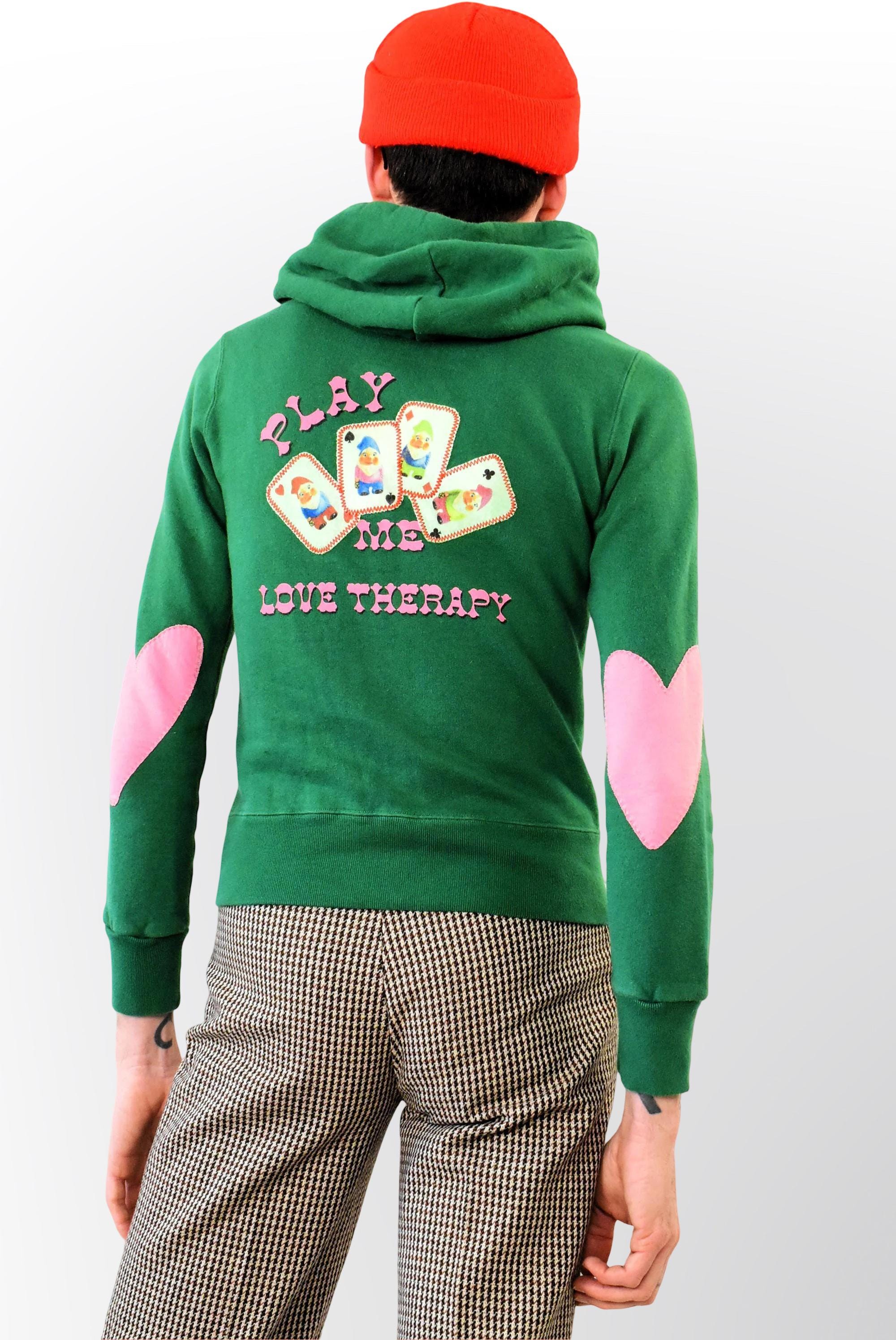 Vintage Fiorucci Love Therapy Y2K Hoodie: Coquette Green Italian