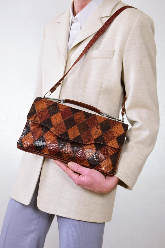Exotic Patchwork Leather Handbag | Sculptural 50s… - image 3