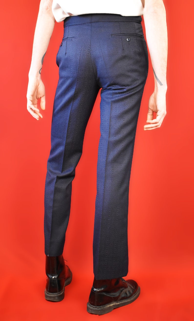 Luxurious Handtailored Italian 60s 70s Vintage Pants Blue Wide Flared Palazzo Trousers Brocade Retro Pants Elegant Italy Design image 4