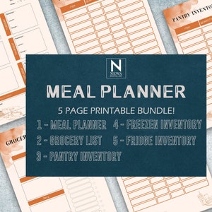 Personalised Meal Planner 5 Printable Editable Page Bundle Grocery List Food Freezer Fridge and Pantry Inventory -Instant Download-MGP1122