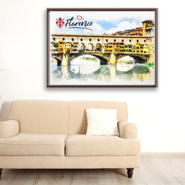 Florence Map Digital Print Wall Art Ponte Vecchio-Italy Digital Poster Wall Mural For Any Room/Café, Birthday, Home Gift-DIGITAL DOWNLOAD