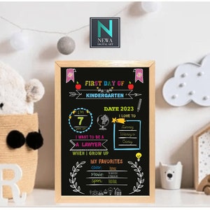 Adereço fotográfico personalizado para primeiro dia de escola, sinal para primeiro dia de jardim de infância, sinal de volta às aulas, placa para primeiro dia para tirar fotos