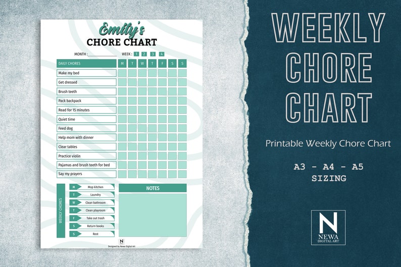 Personalised Weekly Chore Chart 4 Allowance Tracker Editable Template ...