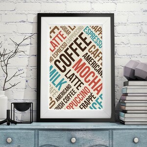 Coffee Digital Print, Wall Art, Mocha, Latte, Espresso, Cappuccino Coffee Poster For Any Room/Café, Birthday, New Home Gift-DIGITAL DOWNLOAD