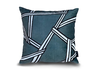 Teal Velvet Throw Pillow Cover, Modern Geo Pattern, Double-Sided