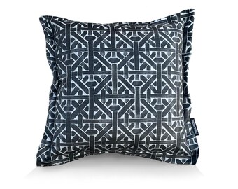Geometric Charcoal Grey Velvet Pillow Cover, Luxury Bedding (40x40 cms)