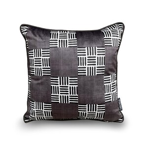Chocolate Velvet Pillow Cover, Geo Pattern Cushion, Euro Sham (40x40 cm)