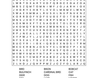 animals word search etsy