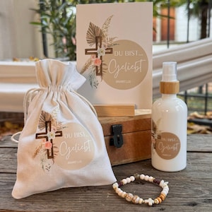 Je bent geliefd set I spuitflesje I diffuser parelarmband I tasje I bijpassende wenskaart I Bijbelvers I essentiële oliën DIY set