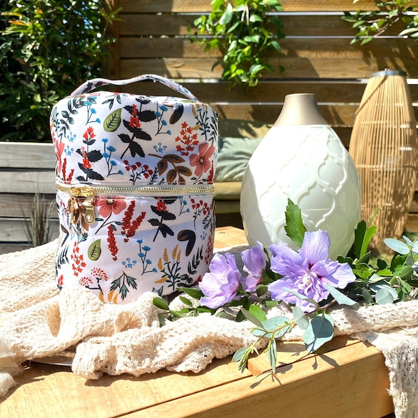 REISE-TASCHE Diffuser-Öle-Tasche "FLOWER" inkl. Halterungen für 10 ätherische Öle-Flaschen - floraler Print