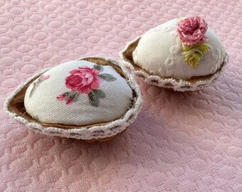 Handmade Pincushions on walnut shells