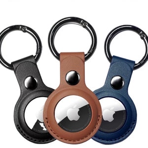 3 Pack Vegan Leather Apple AirTag Case, With Anti-Lost Key ring, Protective Air Tag Dog Collar Accessory