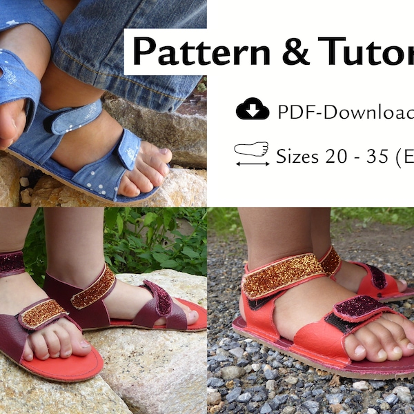 Modello di cucito sandali per bambini a piedi nudi "Dente di leone": PDF Tutorial e istruzioni per realizzare scarpe da esterno