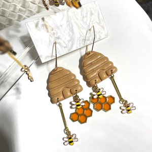 Honingbij | Hommel | Zomer Dangle Oorbellen | Polymeer klei oorbellen