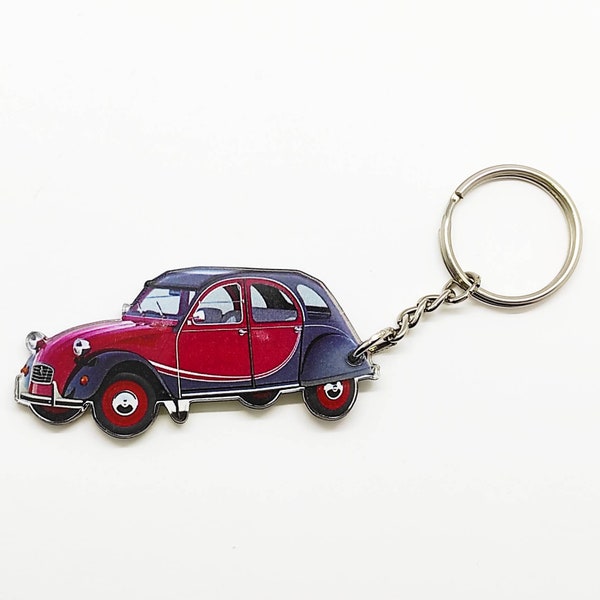 Porte-clés voiture vintage 2CV Charlston idée cadeau automobile rétro Citroën 2 CV porte-clés