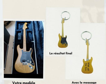 Porte-clé personnalisé - guitare miniature avec ou sans le texte