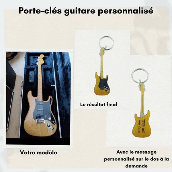 Porte-clé personnalisé - guitare miniature avec ou sans le texte