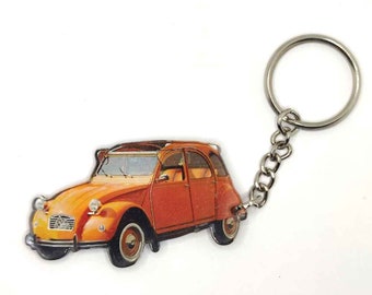Vintage car key ring 2CV orange retro automobile gift idea Citroën 2 CV miniature key ring