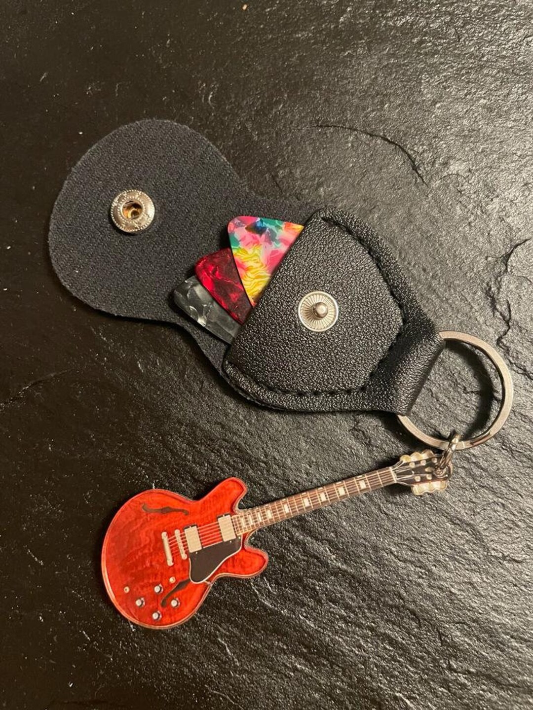 Gibson Electric Guitar Keychain With Pick Holder and 3 Picks Included Christmas Gift Idea for