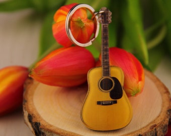 Martin D-45 acoustic guitar keychain|miniature classical guitar gift idea for a musician