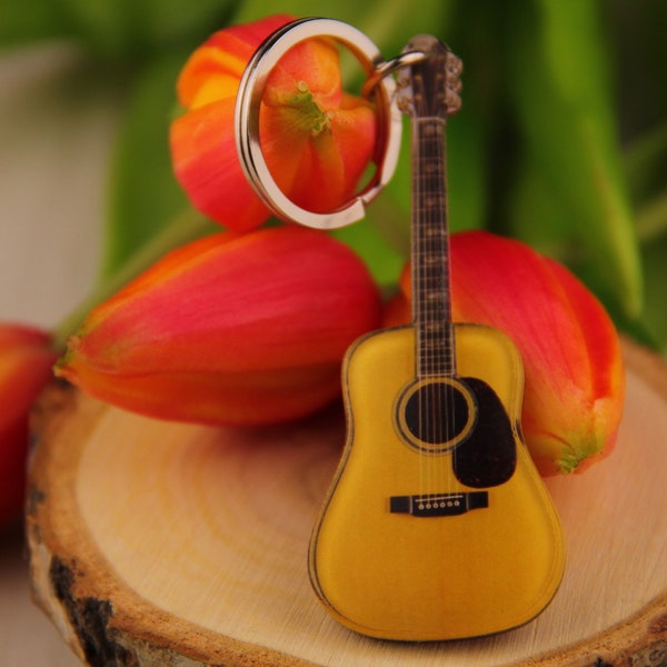 Martin D-45 acoustic guitar keychain|miniature classical guitar gift idea for a musician