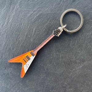 Gibson Flying V antique natural electric guitar keychain with or without the pick holder and 3 picks included | guitarist gift idea