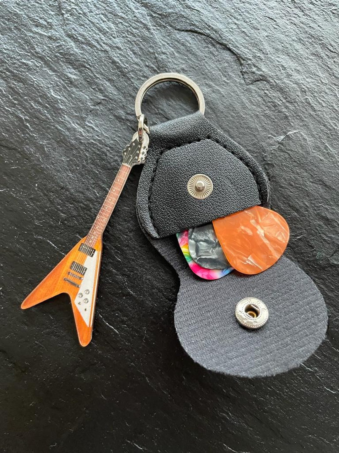 Gibson Flying V Antique Natural Electric Guitar Keychain With Pick ...