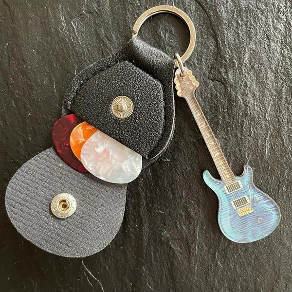 Porte-clés guitare électrique PRS Custom avec porte-médiator et 3 médiators inclus cadeau pour guitariste idée cadeau musicien