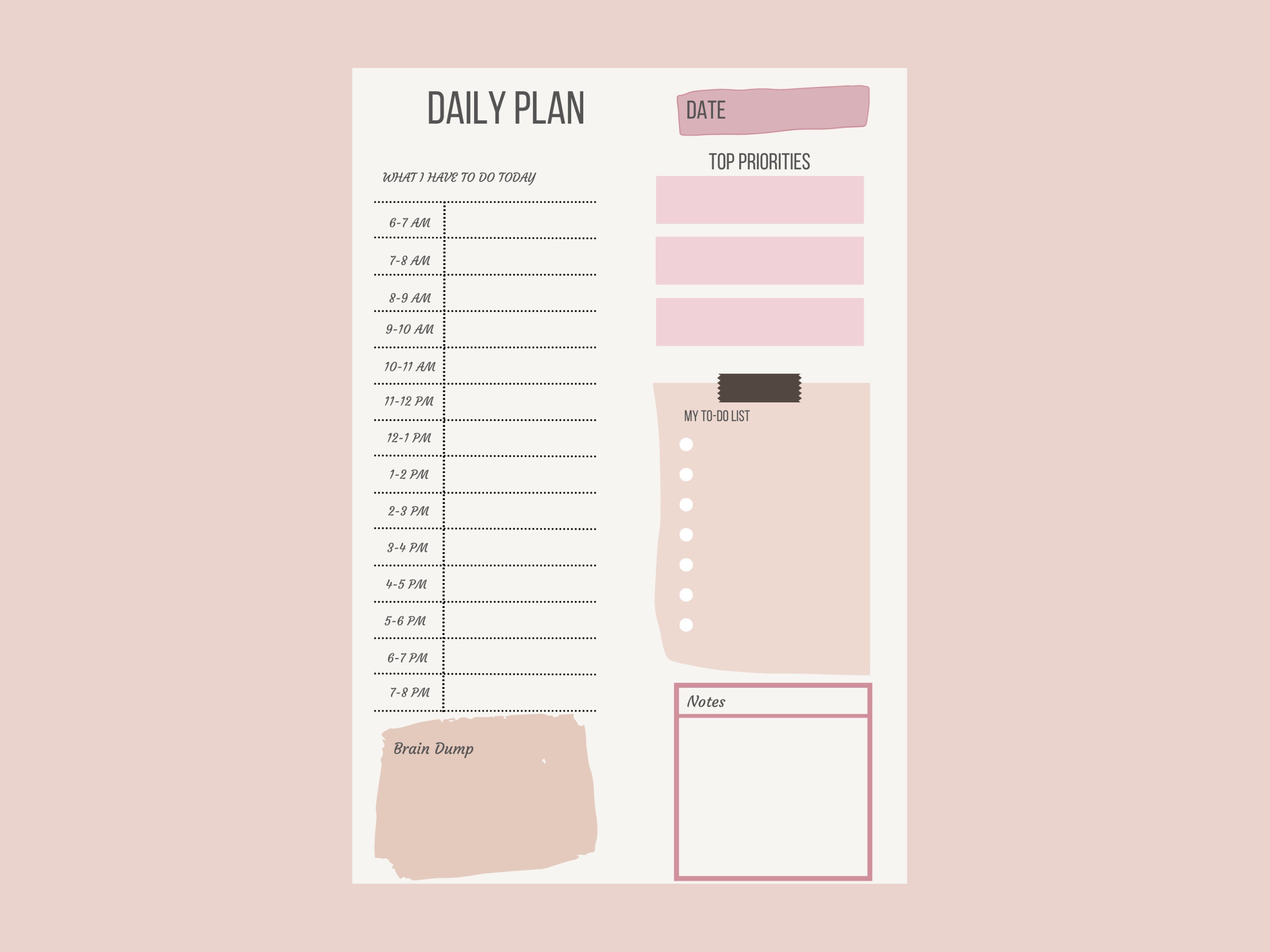 Daily Plan Printable/time Blocking Schedule/hourly Schedule/top 3 To-do ...