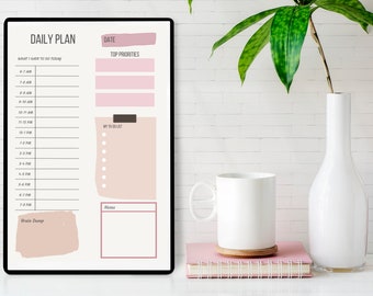 Daily Plan Printable/Time Blocking Schedule/Hourly Schedule/Top 3 To-Do List