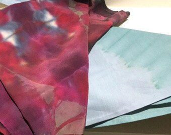 Lot of 2 Vintage 80s Tie Dye Batik Handmade West African Nigeria Shades of Purple Light Blue Aqua Small Neck Scarves Scarf Kerchief