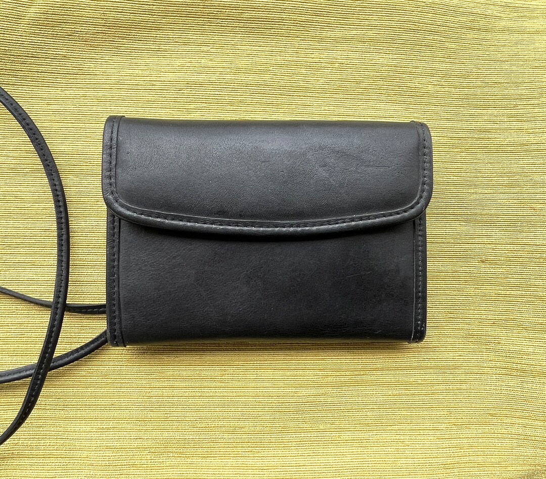 Coach Wallet String COACH Vintage Swing Trifold Black Leather Credit Cards Coin Pouch Small ...