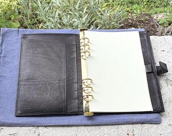 COACH Vintage Organizer Planner 6-Ring Refillable Binder Journal Diary Sketch Pad Black Notebook Leather Case 8.5 x 6