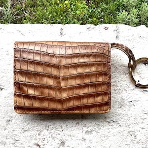 BRAHMIN Toasted Almond Browns Multi-Function Small Mini Compact Moc Croc Leather Snap ID Coin Key Chain Wallet Never Used! Rare