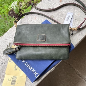 DOONEY & BOURKE Florentine Ivy Green Fold Over Italian Cards Wallet Clutch Crossbody Dust Bag