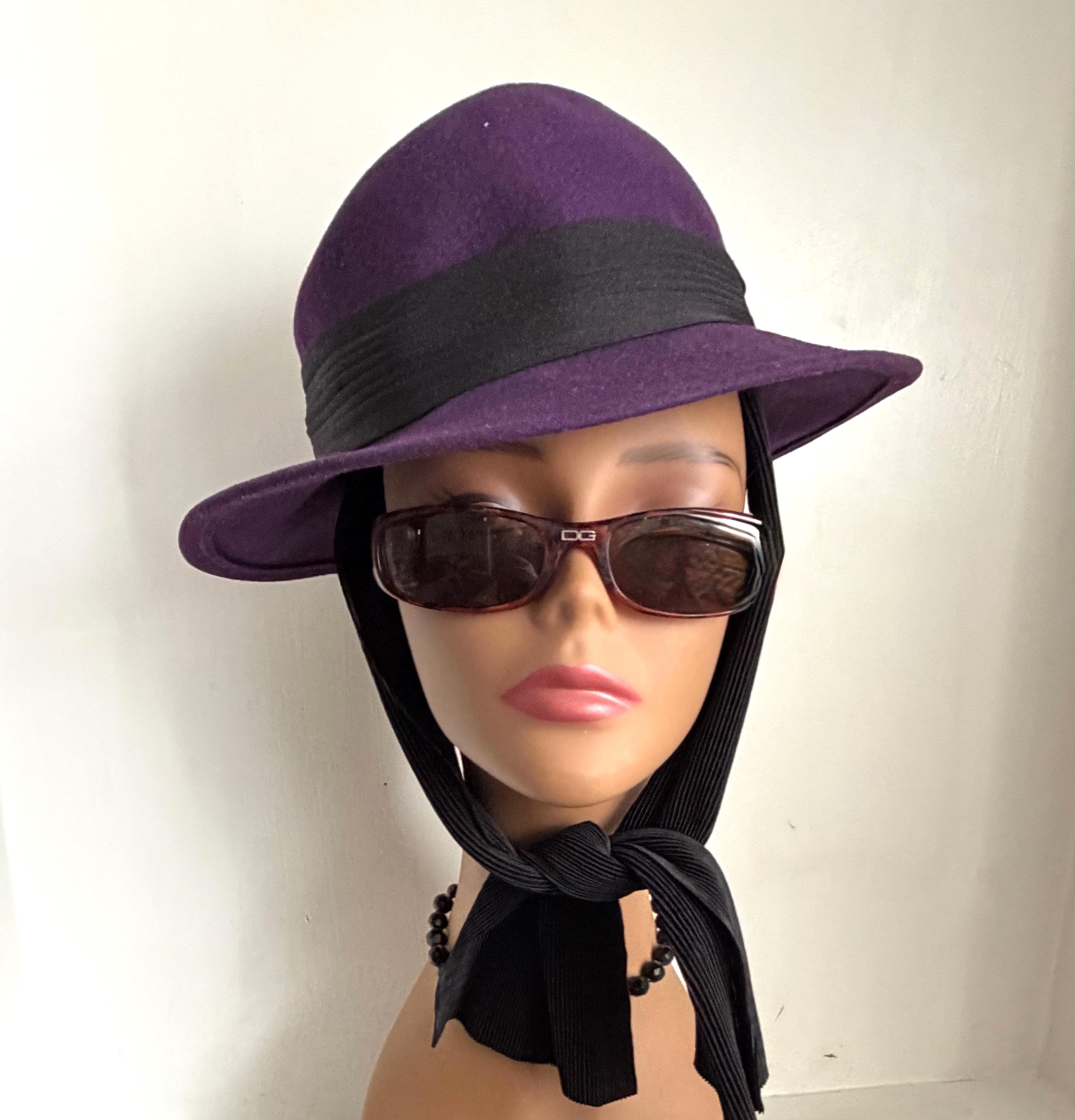 Vintage 50s USA Bollman Doeskin Fedora Purple Plum Wool Felt  display picture 1