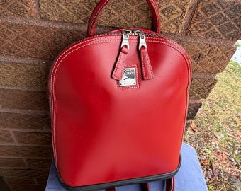 DOONEY & BOURKE Scarlet Red Parasole Cadet Domed Zip Around Pod Vintage USA Small French Toiny Leather Top Handle Backpack Bag Gently Used