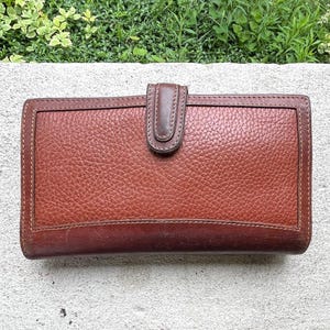 Vintage COACH Sheridan 90s Checkbook Shades of Brown British Tan Leather Kisslock Cards Coin Pouch Purse Wallet