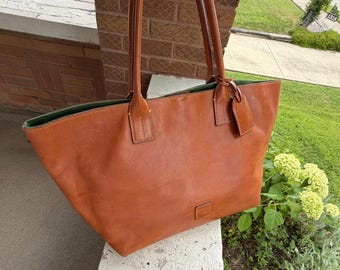 DOONEY & BOURKE Russel Florentine Saddlery Saddle Italian Leather Large Natural Cognac Laptop Carryall Weekender Travel Shoulder Tote Bag