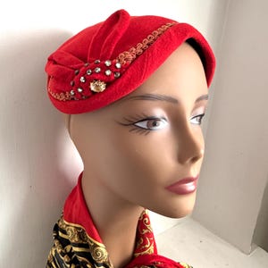 Vintage Hat Rhinestones Shimmer‎ Red Bow Custom Cheerleader Red Fabric Ribbon Red Rhinestone Cheer  main image 4