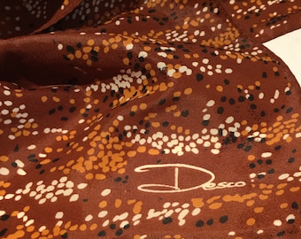 Vintage Desco Japan Polyester Scarf: Sienna Browns, Gold & Black Geometric Dots