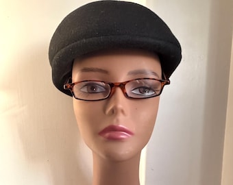 Vintage 70s USA Riding Equestrian Ascot Mod Cap Black Wool Felt Czech Republic Structured Dome Helmet Hat Size Large