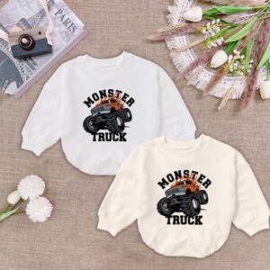 Monster Truck Baby Onesie, Cute Monster Truck Romper Sweatshirt, Matching Baby Outfits, Monster Truck Birthday Gift, Gift Boys and Girls