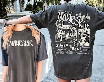 Chemise Maneskin 2side, Chemise Maneskin World Tour 2023, Liste des pistes de l’album Maneskin, Cadeau Maneskin pour fan, Cadeau pour hommes Femmes T-Shirt