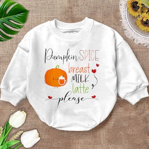 Pumpkin Spice Breast Milk Latte Please Baby Romper, Funny Halloween Onesie, Fall Baby Clothes, Cute Baby Onesie, Gift Boys and Girls