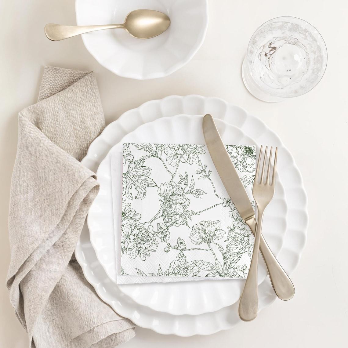 Green Delft Cocktail Napkins, Wedding Napkins, Anniversary Party ...