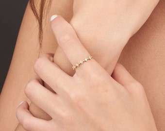 Dainty Diamond Stackable Ring • Gift for Her • Spaced Diamond Band  • Delicate 14K Gold Ring • Christmas Gift