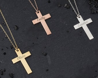 Name Engraved Cross Necklace • Custom Cross Pendant • Personalized Sterling Silver Cross • Birthday Gift • Christmas Gift • Mom Gift
